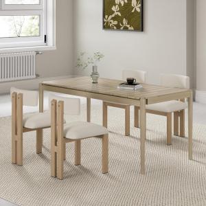 Christopher Knight Home Rumble Upholstered Dining Chairs Set of 4, Armless Kitchen Dining Room Chairs with H Shape Metal Legs, Curved Backrest Kitchen Side Chairs with Wood-Like Frame, Black + White(Beige + Natural)