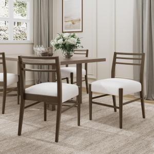 Christopher Knight Home Set of 2 Edina Farmhouse/Country Fabric Upholstered Dining Chairs, Rubberwood Frame, Ladder Backrest, Kitchen Armless Side Chair Chair,Thick Cushion, Milky White+Walnut(Milky White+walnut)