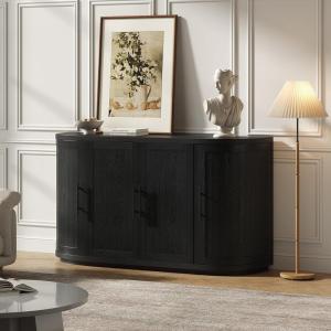 Christopher Knight Home Tian Modern Wooden Kitchen Sideboard Cabinet with Metal Handles, Living Room Storage Cabinet with Shelves, Spacious Dining Room Cupboard with 4 Doors, Curved Form, Natural(Black)