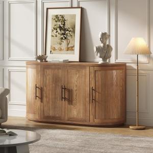 Christopher Knight Home Tian Modern Wooden Kitchen Sideboard Cabinet with Metal Handles, Living Room Storage Cabinet with Shelves, Spacious Dining Room Cupboard with 4 Doors, Curved Form, Natural(Natural)
