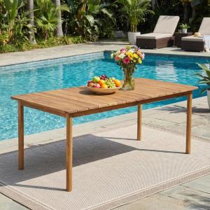 Christopher Knight Home Visola 79″ Farmhouse Patio Acacia Wood Dining Table, Indoor and Outdoor Dining Room Table for 8 Persons, Rectangular Dining Table for Backyard/Garden, Light Teak(Teak)