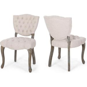 Great Deal Furniture Case Tufted Dining Chair with Cabriole Legs (Set of 2), Beige and Brown WashFinish
