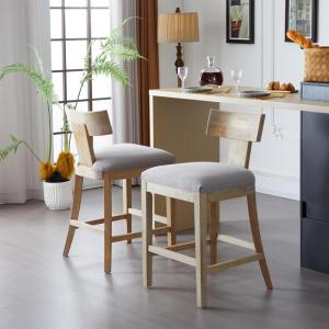 Christopher Knight Home Capri 27″ Counter Stools Set of 2, Upholstered Counter Height Bar Stools, Wood T Backrest Kitchen Chairs, Armless Barstools for Home Bar, Kitchen Counter, Light Grey+Natural(Brown + Pebble Linen)