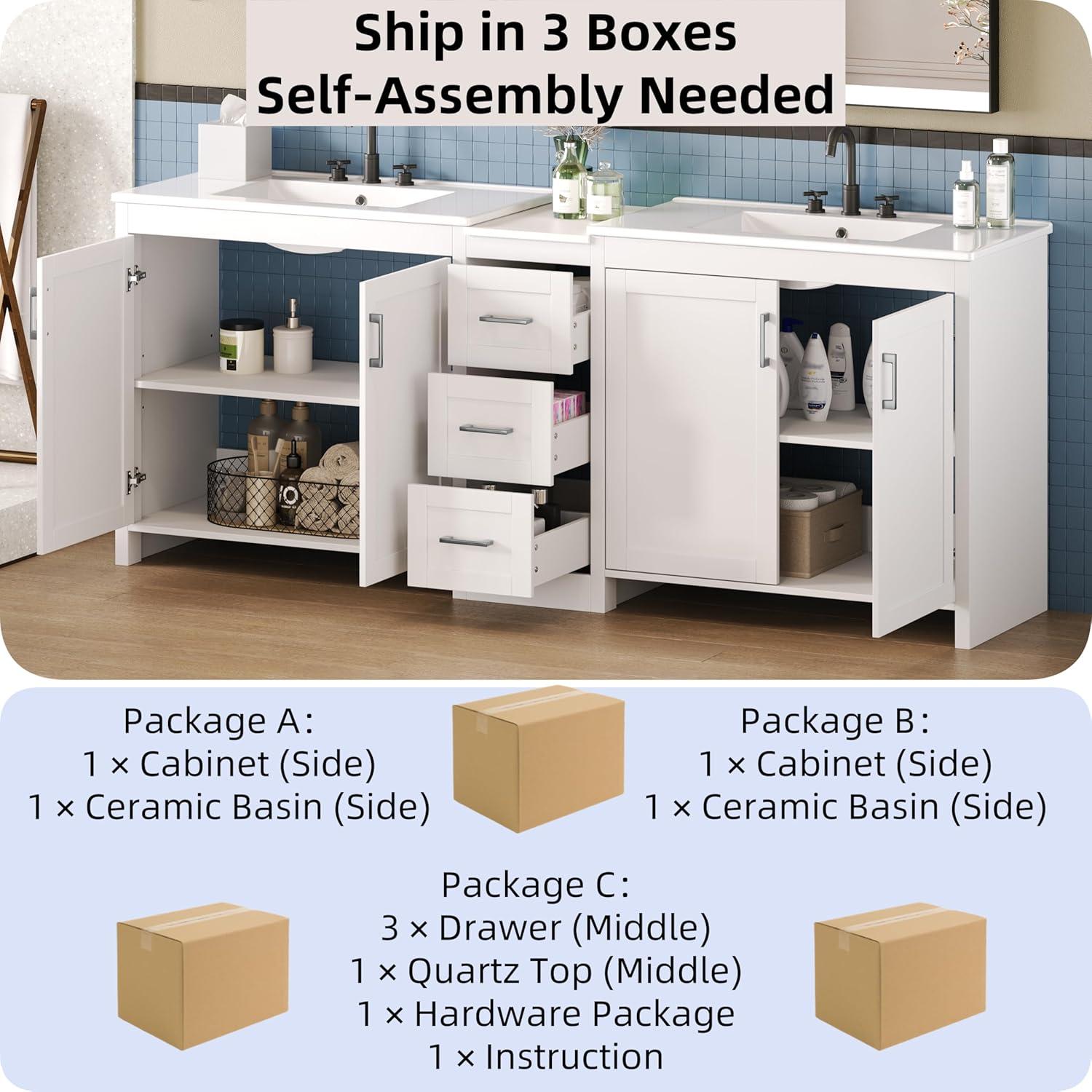 image:imageChristopher Knight Home Berkin 84 Modern Double Bathroom Vanity with Sink Combo Modern Freestanding Bathroom Sink Cabinet with Adjustable ShelfDrawer Bathroom Storage Cabinet with Sink ComboWhiteWhite
