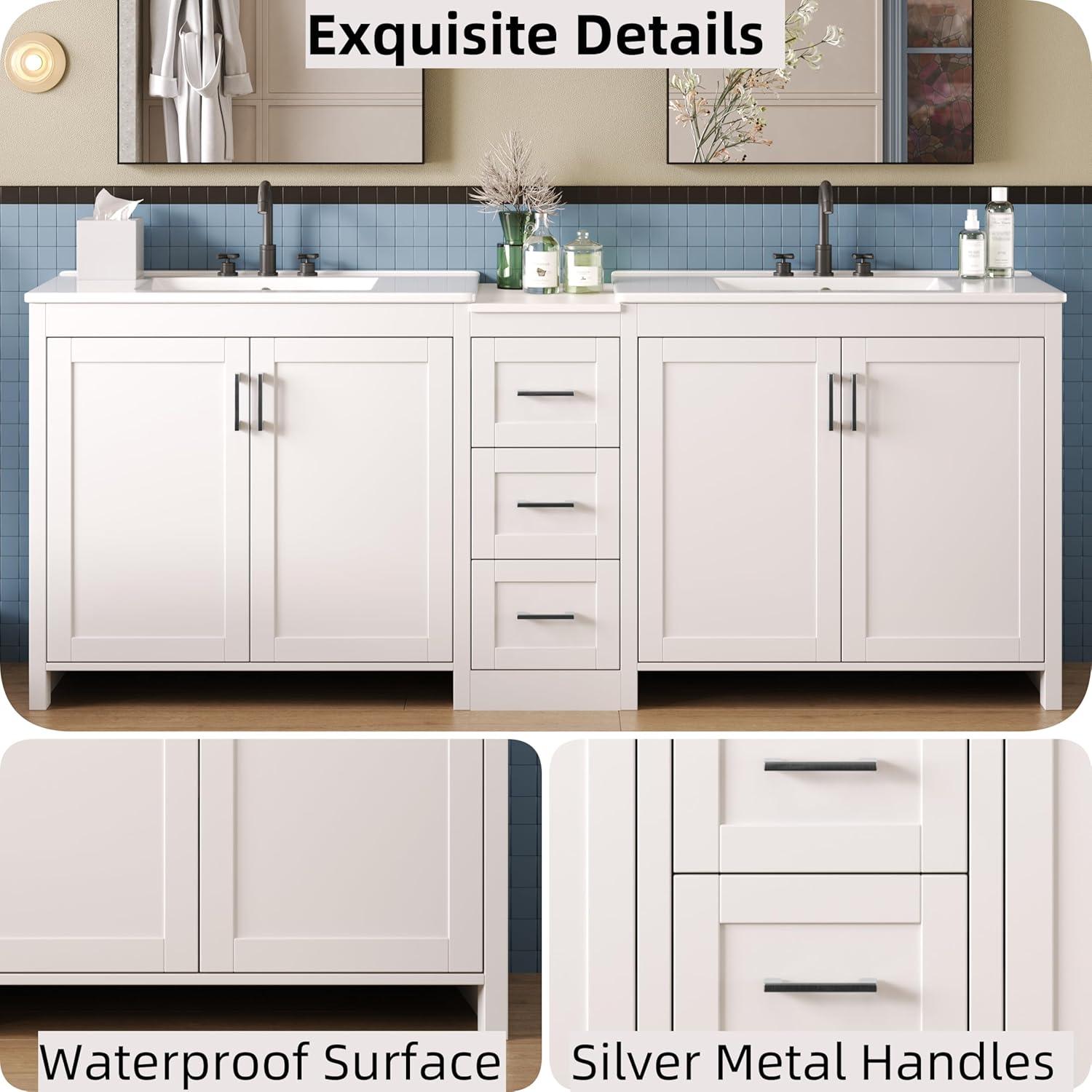image:imageChristopher Knight Home Berkin 84 Modern Double Bathroom Vanity with Sink Combo Modern Freestanding Bathroom Sink Cabinet with Adjustable ShelfDrawer Bathroom Storage Cabinet with Sink ComboWhiteWhite