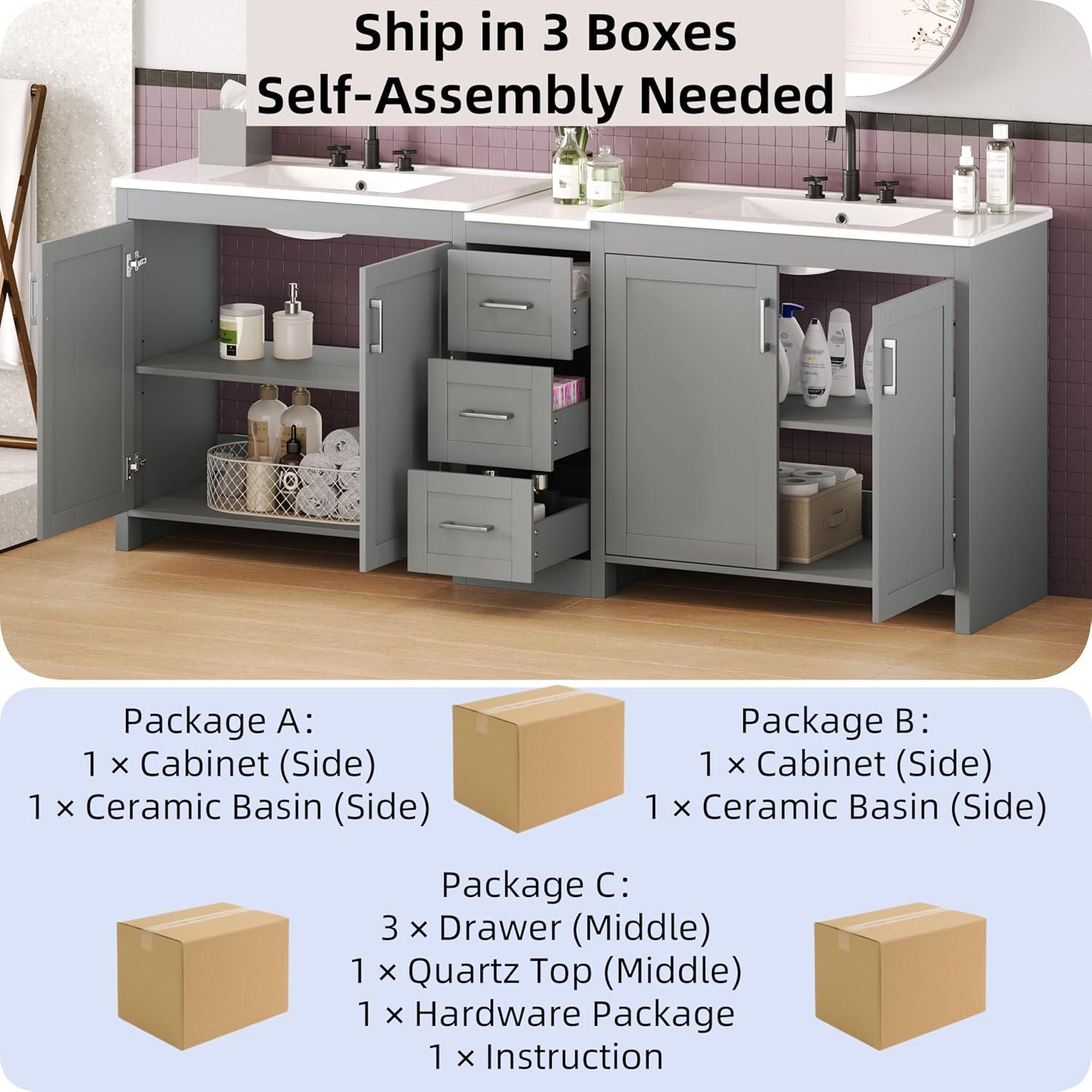 image:imageChristopher Knight Home Berkin 84 Modern Double Bathroom Vanity with Sink Combo Modern Freestanding Bathroom Sink Cabinet with Adjustable ShelfDrawer Bathroom Storage Cabinet with Sink ComboWhiteGrey