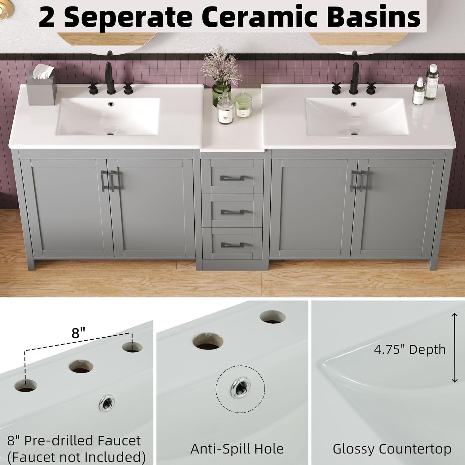 image:imageChristopher Knight Home Berkin 84 Modern Double Bathroom Vanity with Sink Combo Modern Freestanding Bathroom Sink Cabinet with Adjustable ShelfDrawer Bathroom Storage Cabinet with Sink ComboWhiteGrey