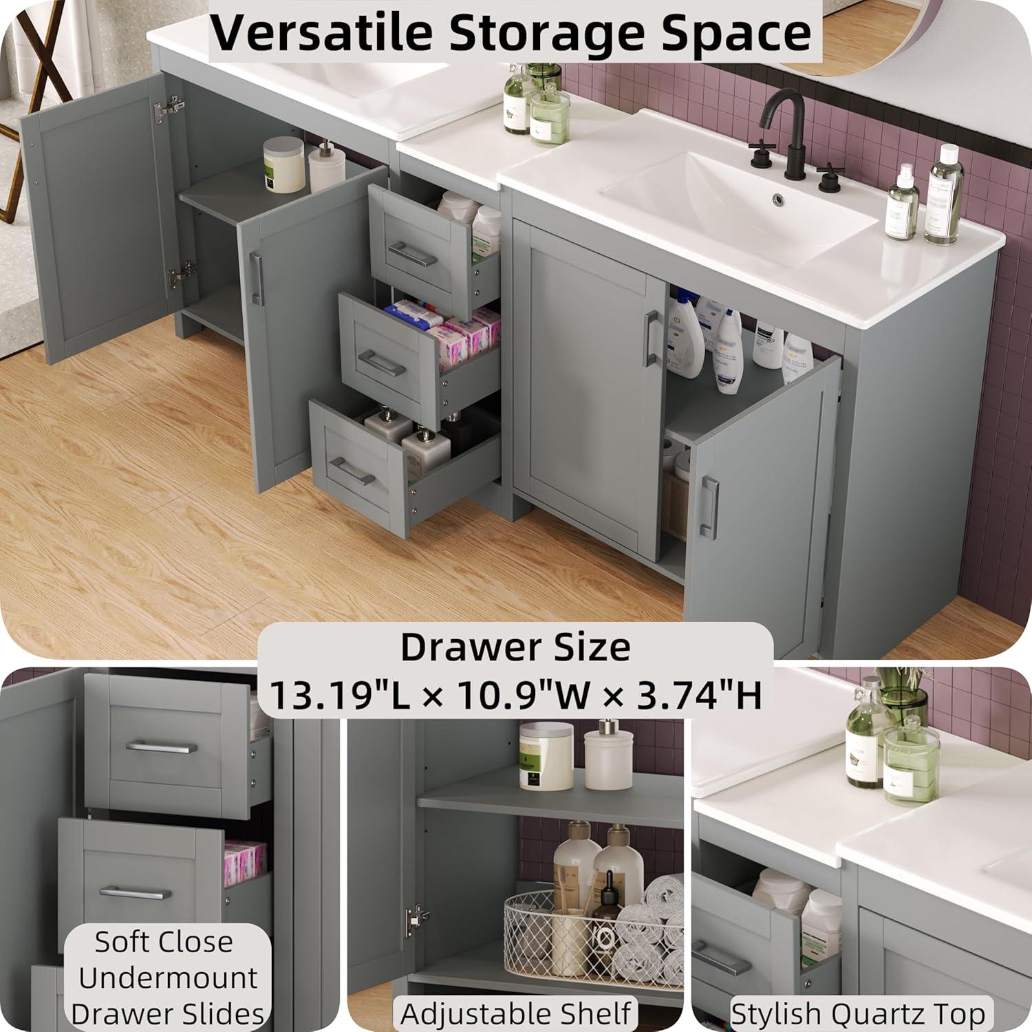 image:imageChristopher Knight Home Berkin 84 Modern Double Bathroom Vanity with Sink Combo Modern Freestanding Bathroom Sink Cabinet with Adjustable ShelfDrawer Bathroom Storage Cabinet with Sink ComboWhiteGrey
