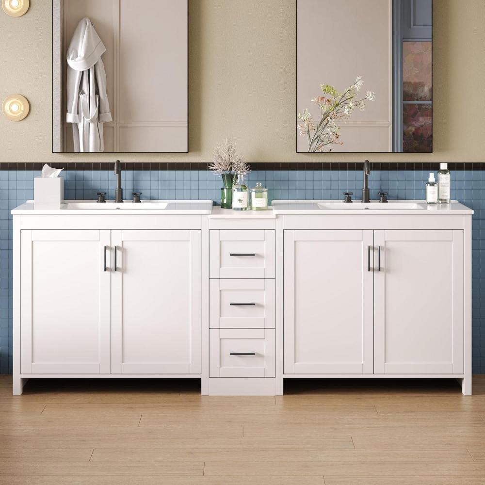 image:imageChristopher Knight Home Berkin 84 Modern Double Bathroom Vanity with Sink Combo Modern Freestanding Bathroom Sink Cabinet with Adjustable ShelfDrawer Bathroom Storage Cabinet with Sink ComboWhiteWhite