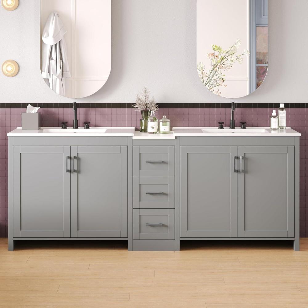 image:imageChristopher Knight Home Berkin 84 Modern Double Bathroom Vanity with Sink Combo Modern Freestanding Bathroom Sink Cabinet with Adjustable ShelfDrawer Bathroom Storage Cabinet with Sink ComboWhiteGrey