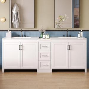 Christopher Knight Home Berkin 84″ Modern Double Bathroom Vanity with Sink Combo, Modern Freestanding Bathroom Sink Cabinet with Adjustable Shelf+Drawer, Bathroom Storage Cabinet with Sink Combo,White(White)