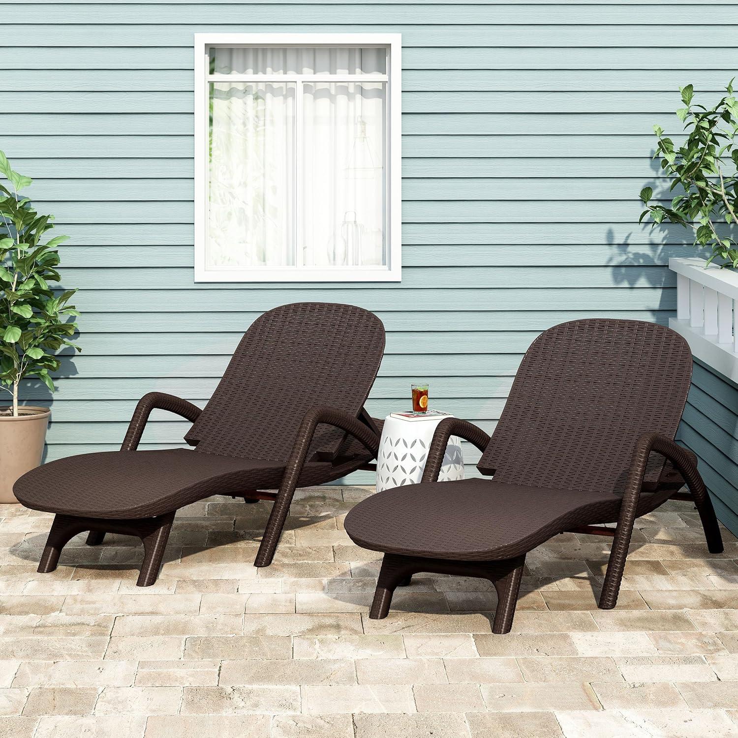 image:imageChristopher Knight Home Waverly Wicker Chaise Lounges Set of 2 Wicker Lounge Chair Deep Seating Lounge Sofa Beach Chair Chaise Lounge with Armrest Patio Lounge for Garden Pool Side Dark Brown