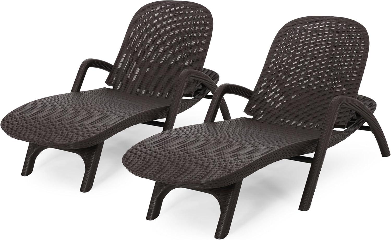 image:imageChristopher Knight Home Waverly Wicker Chaise Lounges Set of 2 Wicker Lounge Chair Deep Seating Lounge Sofa Beach Chair Chaise Lounge with Armrest Patio Lounge for Garden Pool Side Dark Brown