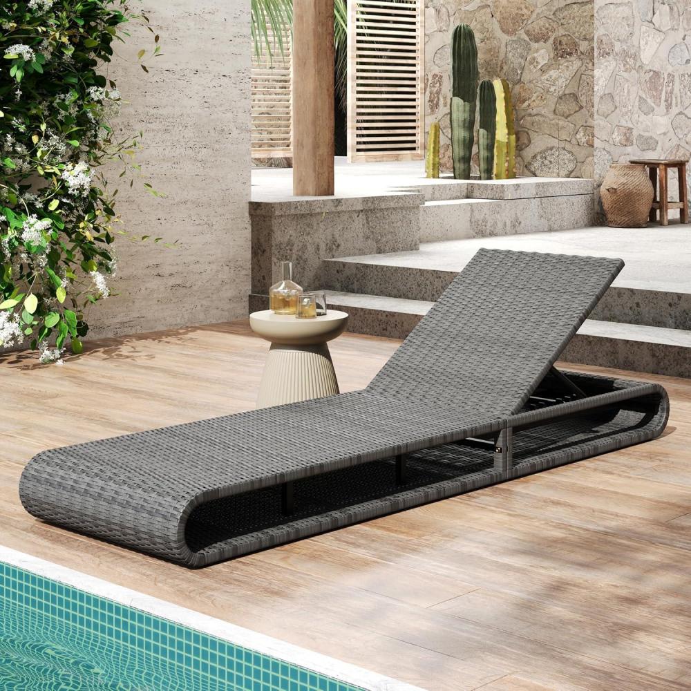 image:imageChristopher Knight Home Edsel Wicker Chaise Lounge Chair Outdoor PE Faux Rattan Patio Outdoor Chaise Lounge with Iron Frame Adjustable Backrest Single Lounge Sofa Poolside Seating Grey