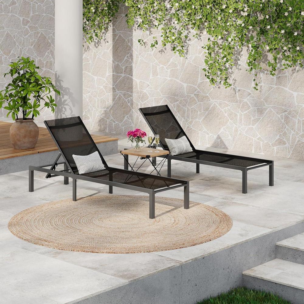 image:imageChristopher Knight Home Patio Chaise Lounges Set of 2 Aluminum Adjustable Lounge Seating 5Position Backrest Recliner Mesh Design Chaise Flat Tanning Chair for Poolside Balcony Backyard Black
