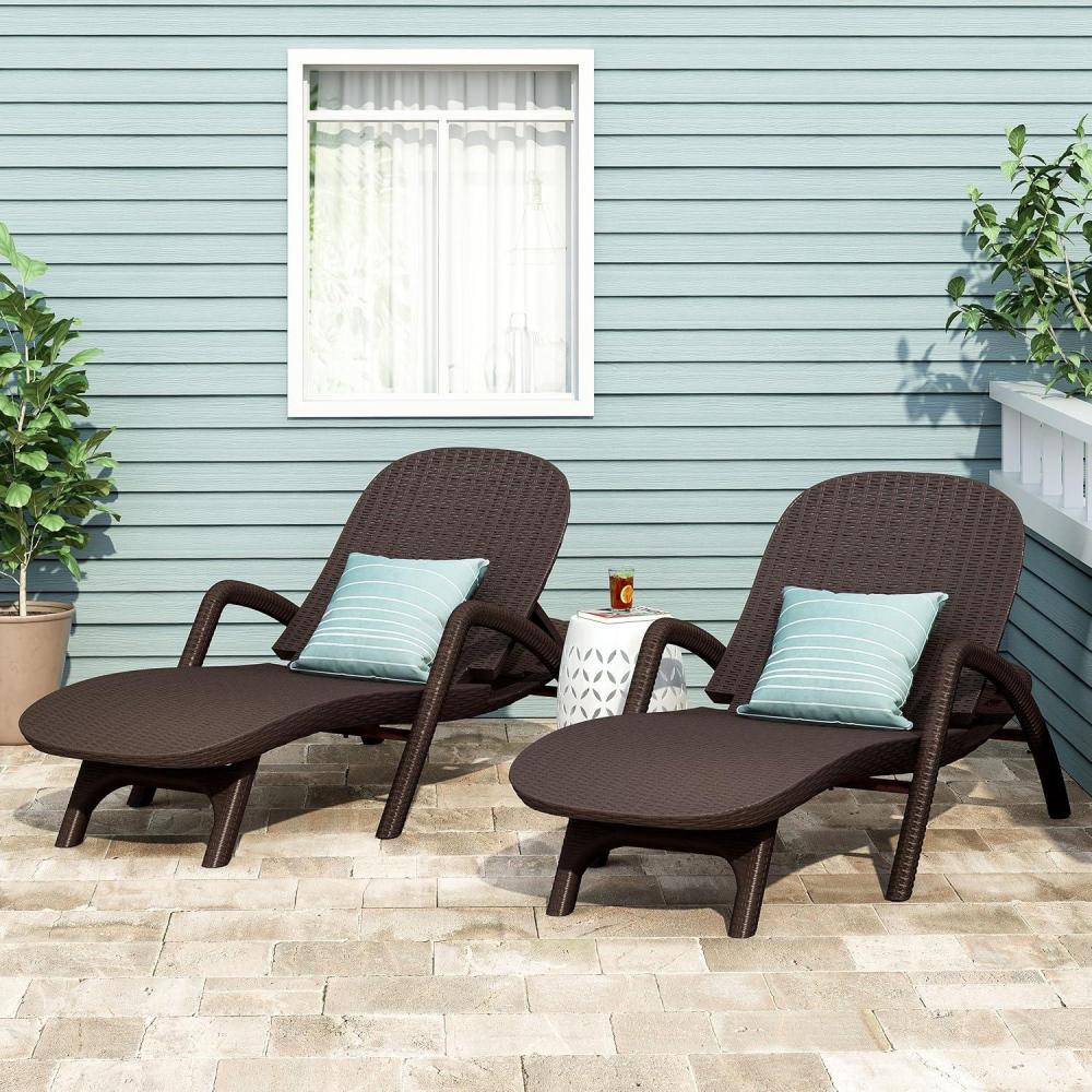 image:imageChristopher Knight Home Waverly Wicker Chaise Lounges Set of 2 Wicker Lounge Chair Deep Seating Lounge Sofa Beach Chair Chaise Lounge with Armrest Patio Lounge for Garden Pool Side Dark Brown