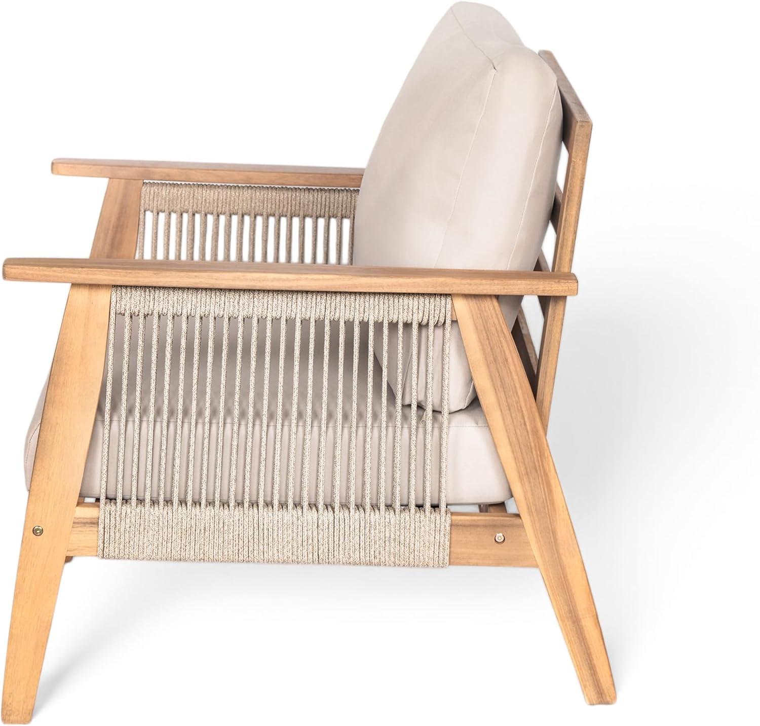 image:imageChristopher Knight Home Alvin Outdoor 2 Pieces Conversation Set Acacia Wood Loveseat Rope Weave Couch Sofa Chair Slat Panel Coffee Table Sofa and Table for Backyard Garden Porch TeakBeige