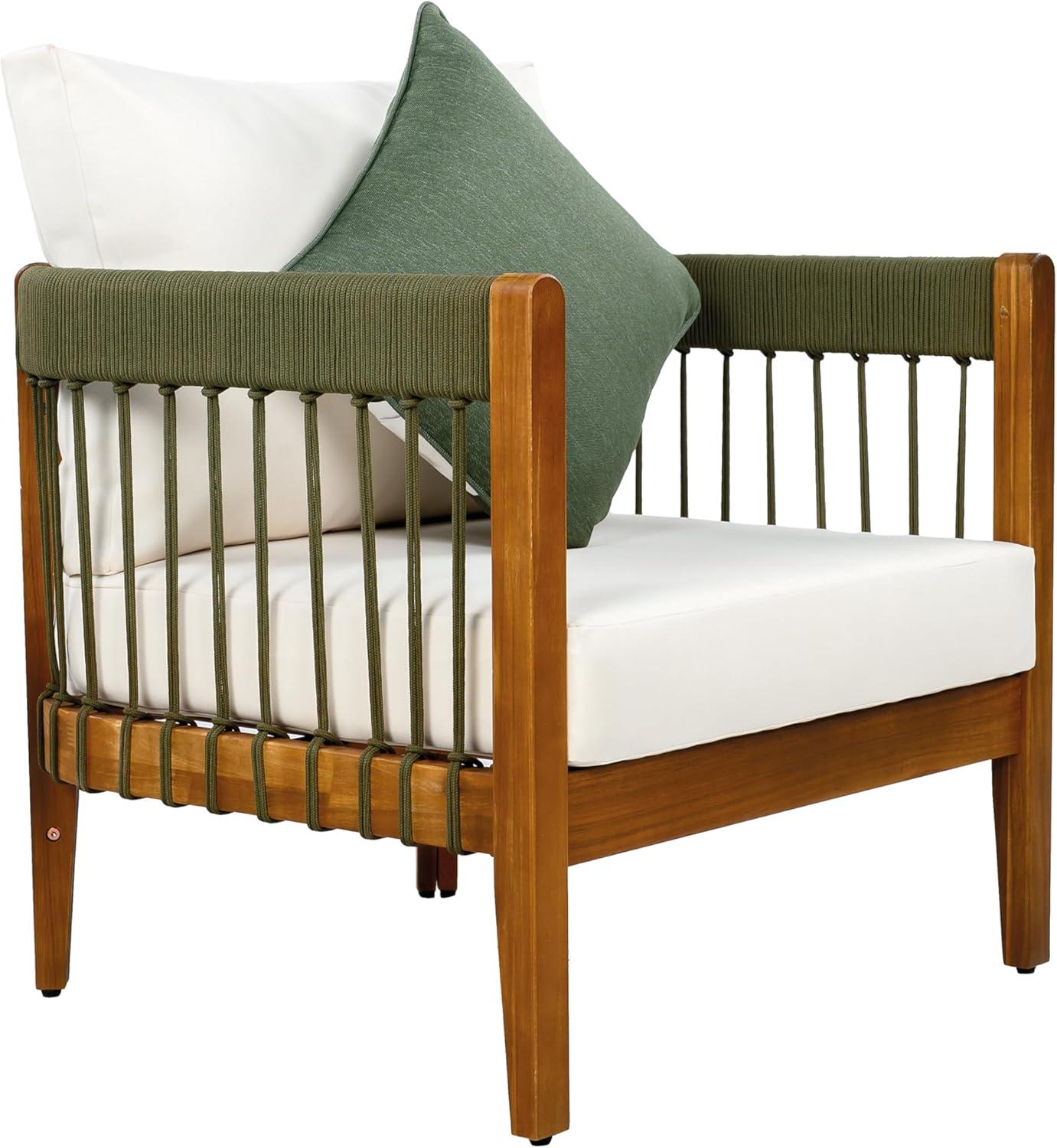 image:imageChristopher Knight Home Nadine Small Round Side Table and Chair Set Acacia Wood Side Table Handwoven Rope Accent Chairs Tub Shaped Club Chairs 3 Pieces Patio Conversation Set for Yard GrayGreenbeige