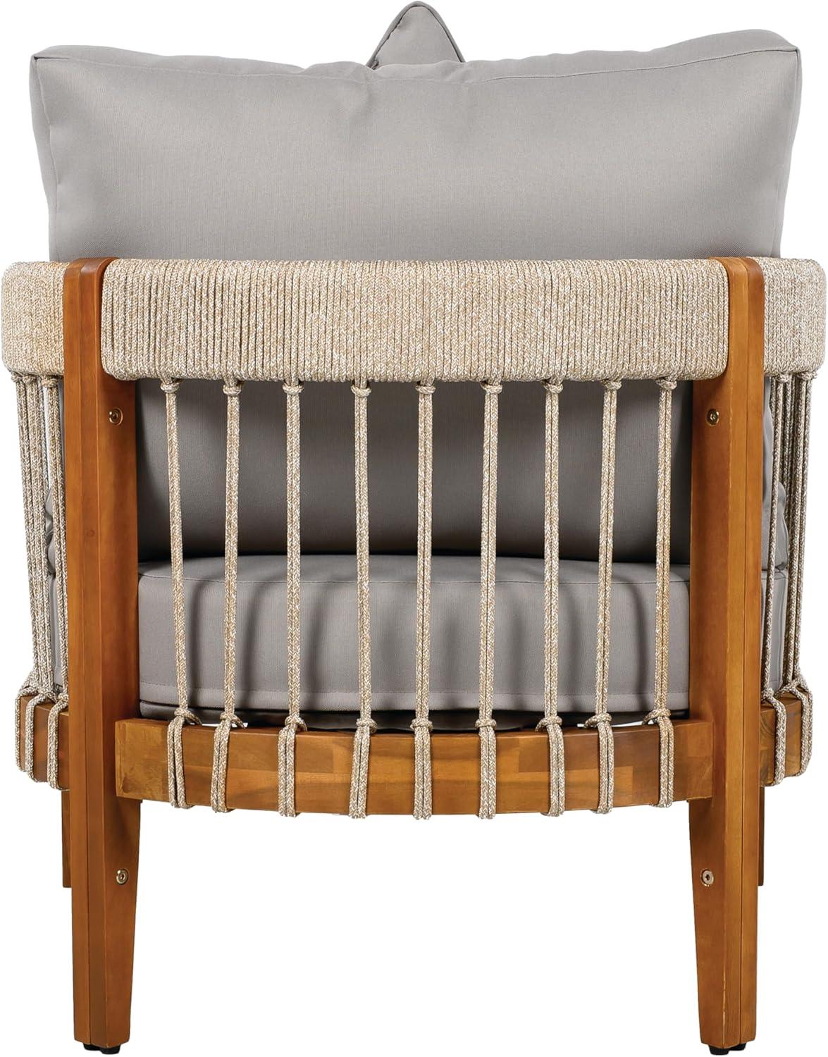 image:imageChristopher Knight Home Nadine Small Round Side Table and Chair Set Acacia Wood Side Table Handwoven Rope Accent Chairs Tub Shaped Club Chairs 3 Pieces Patio Conversation Set for Yard GrayGrey
