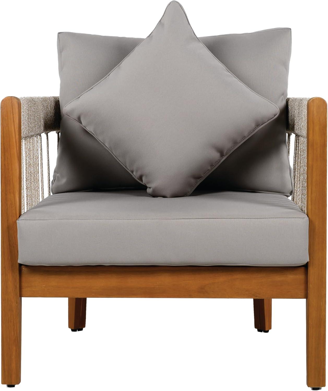image:imageChristopher Knight Home Nadine Small Round Side Table and Chair Set Acacia Wood Side Table Handwoven Rope Accent Chairs Tub Shaped Club Chairs 3 Pieces Patio Conversation Set for Yard GrayGrey
