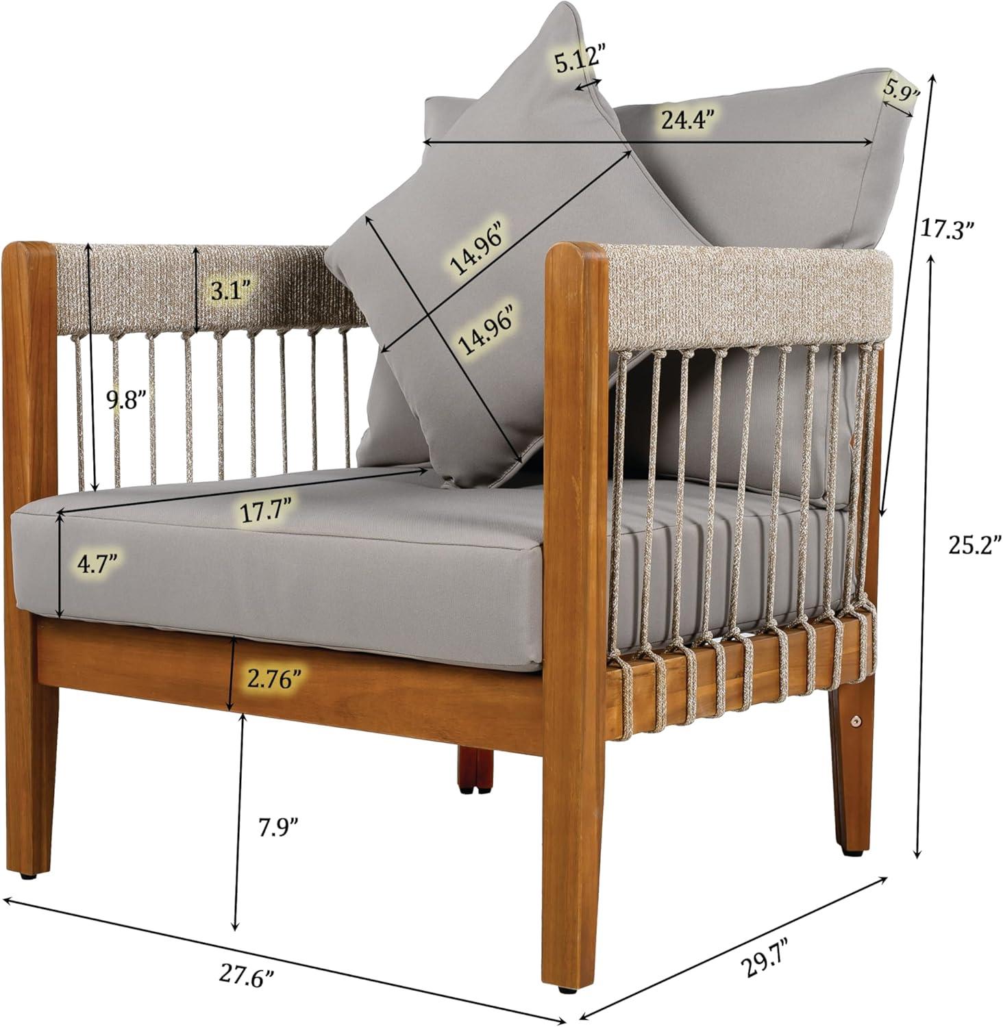 image:imageChristopher Knight Home Nadine Small Round Side Table and Chair Set Acacia Wood Side Table Handwoven Rope Accent Chairs Tub Shaped Club Chairs 3 Pieces Patio Conversation Set for Yard GrayGrey