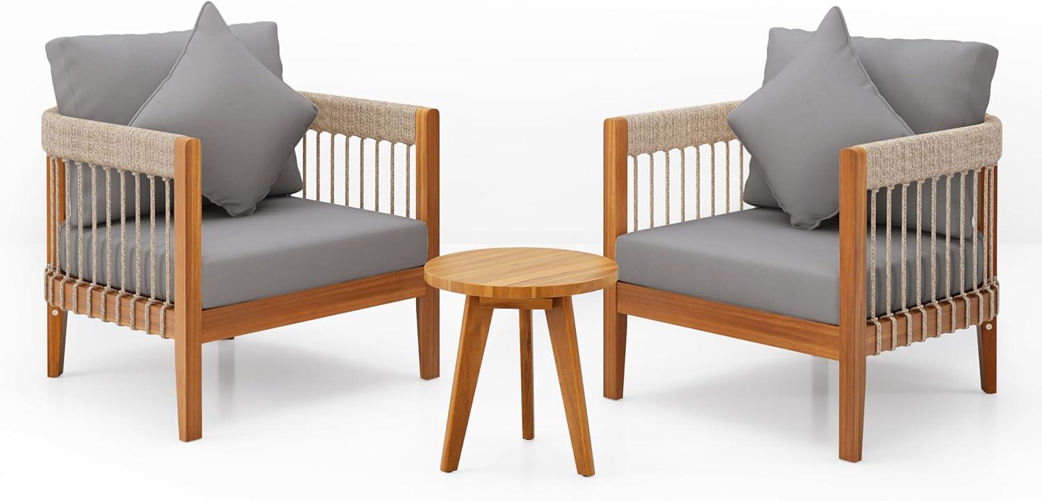 image:imageChristopher Knight Home Nadine Small Round Side Table and Chair Set Acacia Wood Side Table Handwoven Rope Accent Chairs Tub Shaped Club Chairs 3 Pieces Patio Conversation Set for Yard GrayGrey