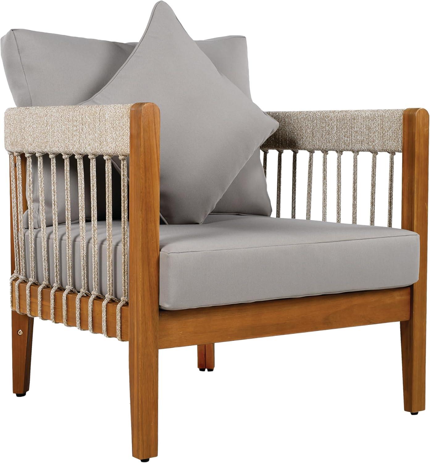 image:imageChristopher Knight Home Nadine Small Round Side Table and Chair Set Acacia Wood Side Table Handwoven Rope Accent Chairs Tub Shaped Club Chairs 3 Pieces Patio Conversation Set for Yard GrayGrey