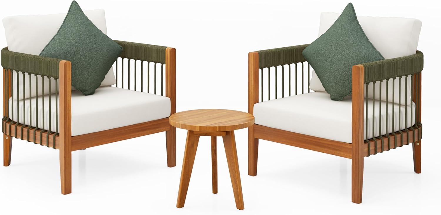 image:imageChristopher Knight Home Nadine Small Round Side Table and Chair Set Acacia Wood Side Table Handwoven Rope Accent Chairs Tub Shaped Club Chairs 3 Pieces Patio Conversation Set for Yard GrayGreenbeige