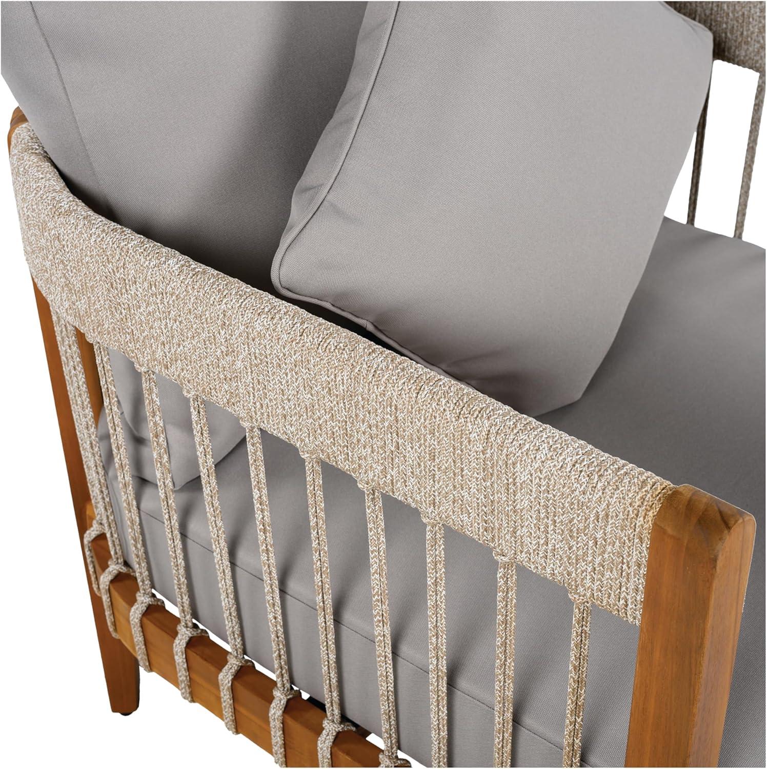 image:imageChristopher Knight Home Nadine Small Round Side Table and Chair Set Acacia Wood Side Table Handwoven Rope Accent Chairs Tub Shaped Club Chairs 3 Pieces Patio Conversation Set for Yard GrayGrey
