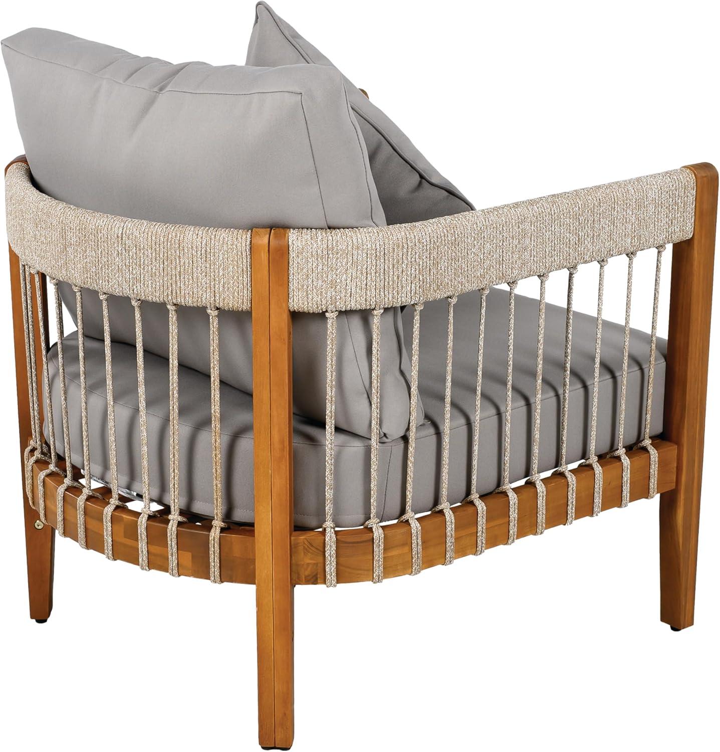 image:imageChristopher Knight Home Nadine Small Round Side Table and Chair Set Acacia Wood Side Table Handwoven Rope Accent Chairs Tub Shaped Club Chairs 3 Pieces Patio Conversation Set for Yard GrayGrey