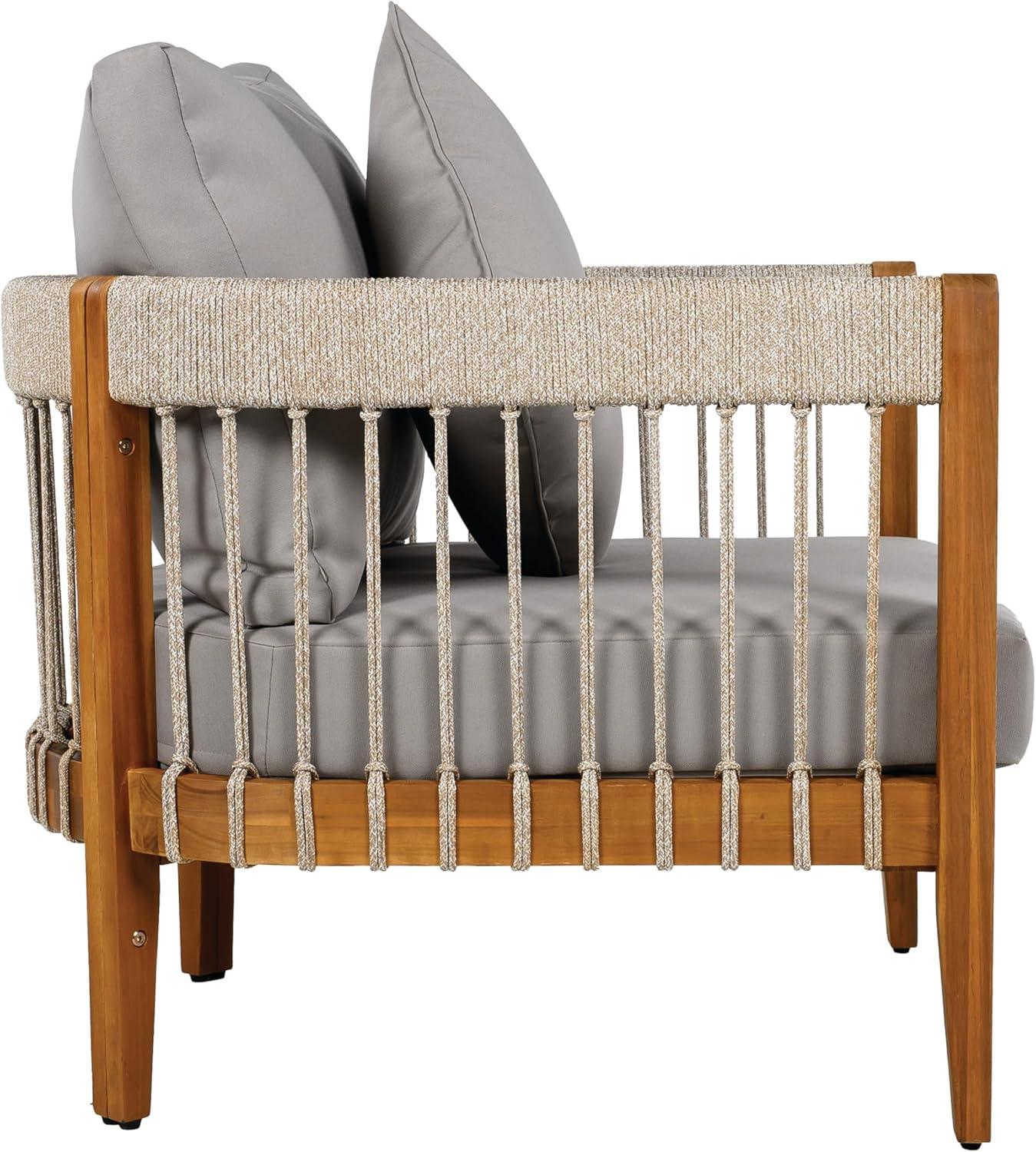 image:imageChristopher Knight Home Nadine Small Round Side Table and Chair Set Acacia Wood Side Table Handwoven Rope Accent Chairs Tub Shaped Club Chairs 3 Pieces Patio Conversation Set for Yard GrayGrey