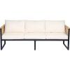Christopher Knight Home Alvin 4-Piece Acacia Wood Metal Patio Furniture Set, Outdoor Sectional Conversation Club Chair Sofa Chat Set with Coffee Table&Ottoman for Backyard or Balcony, Teak+Beige+Black