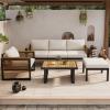 Christopher Knight Home Alvin 4-Piece Acacia Wood Metal Patio Furniture Set, Outdoor Sectional Conversation Club Chair Sofa Chat Set with Coffee Table&Ottoman for Backyard or Balcony, Teak+Beige+Black