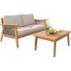 Christopher Knight Home Alvin Outdoor 2 Pieces Conversation Set, Acacia Wood Loveseat, Rope Weave Couch Sofa Chair, Slat Panel Coffee Table, Sofa and Table for Backyard Garden Porch, Teak+Beige