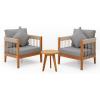 Christopher Knight Home Nadine Small Round Side Table and Chair Set, Acacia Wood Side Table, Handwoven Rope Accent Chairs, Tub Shaped Club Chairs, 3 Pieces Patio Conversation Set for Yard, Gray(Grey)