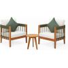 Christopher Knight Home Nadine Small Round Side Table and Chair Set, Acacia Wood Side Table, Handwoven Rope Accent Chairs, Tub Shaped Club Chairs, 3 Pieces Patio Conversation Set for Yard, Gray(Green+beige)
