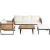 Christopher Knight Home Alvin 4-Piece Acacia Wood Metal Patio Furniture Set, Outdoor Sectional Conversation Club Chair Sofa Chat Set with Coffee Table&Ottoman for Backyard or Balcony, Teak+Beige+Black