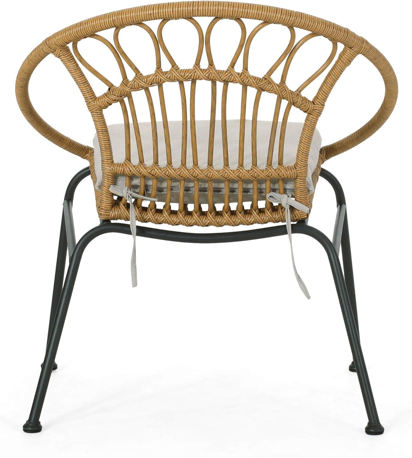 image:imageChristopher Knight Home Grace Outdoor 3 Piece Wicker Chat Set Light Brown Beige and Black