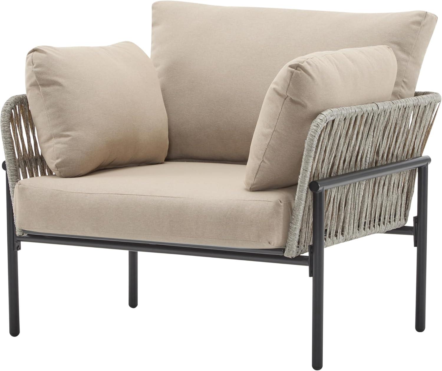 image:imageChristopher Knight Home Jaylon Modern Iron Lounge Chair Outdoor Patio Accent Chair with Rope Weave Design Patio Furniture Set Single Sofa Chair with Cushions Comfy Reading Chair BeigeGreyBeigegrey