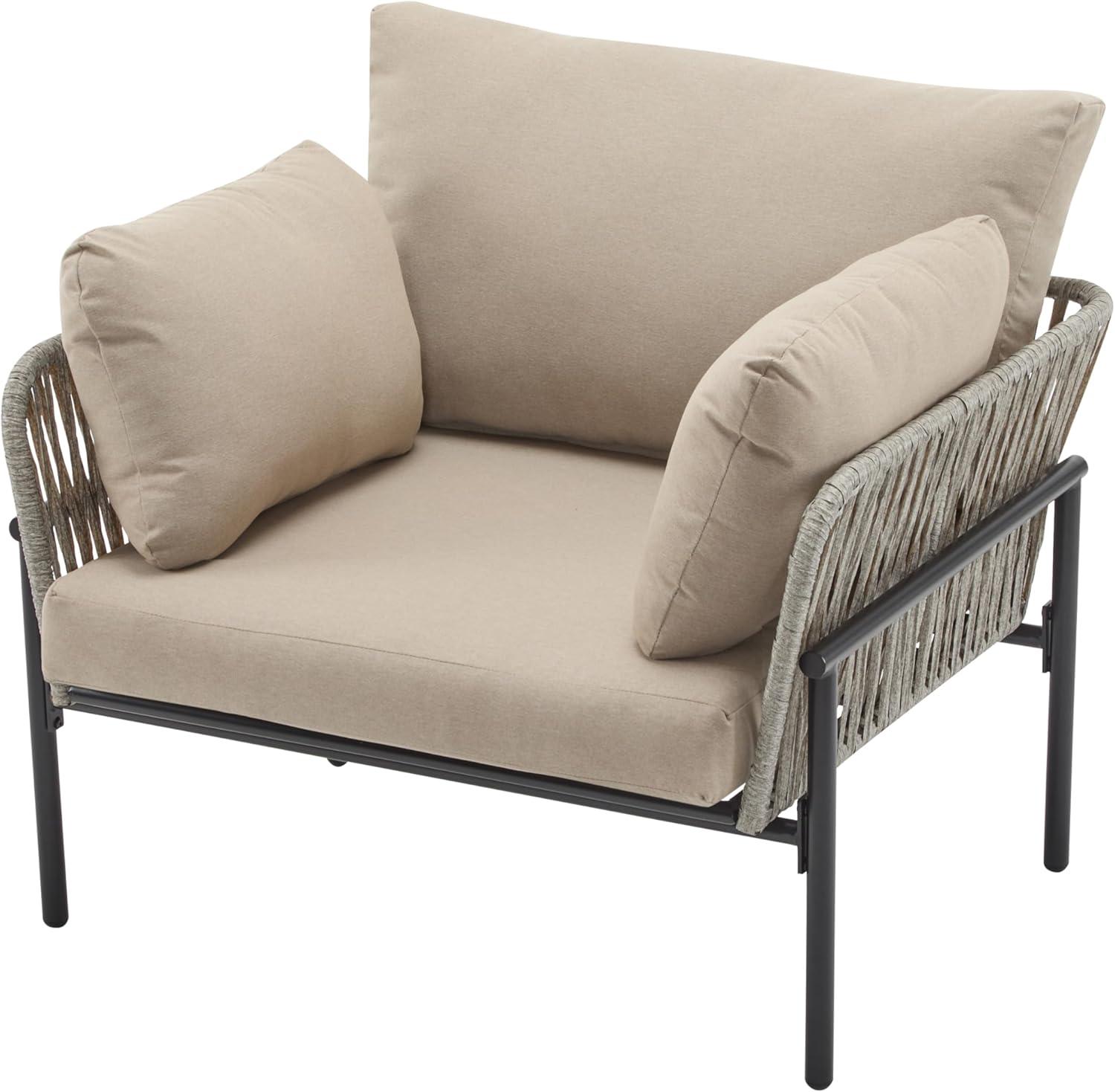 image:imageChristopher Knight Home Jaylon Modern Iron Lounge Chair Outdoor Patio Accent Chair with Rope Weave Design Patio Furniture Set Single Sofa Chair with Cushions Comfy Reading Chair BeigeGreyBeigegrey