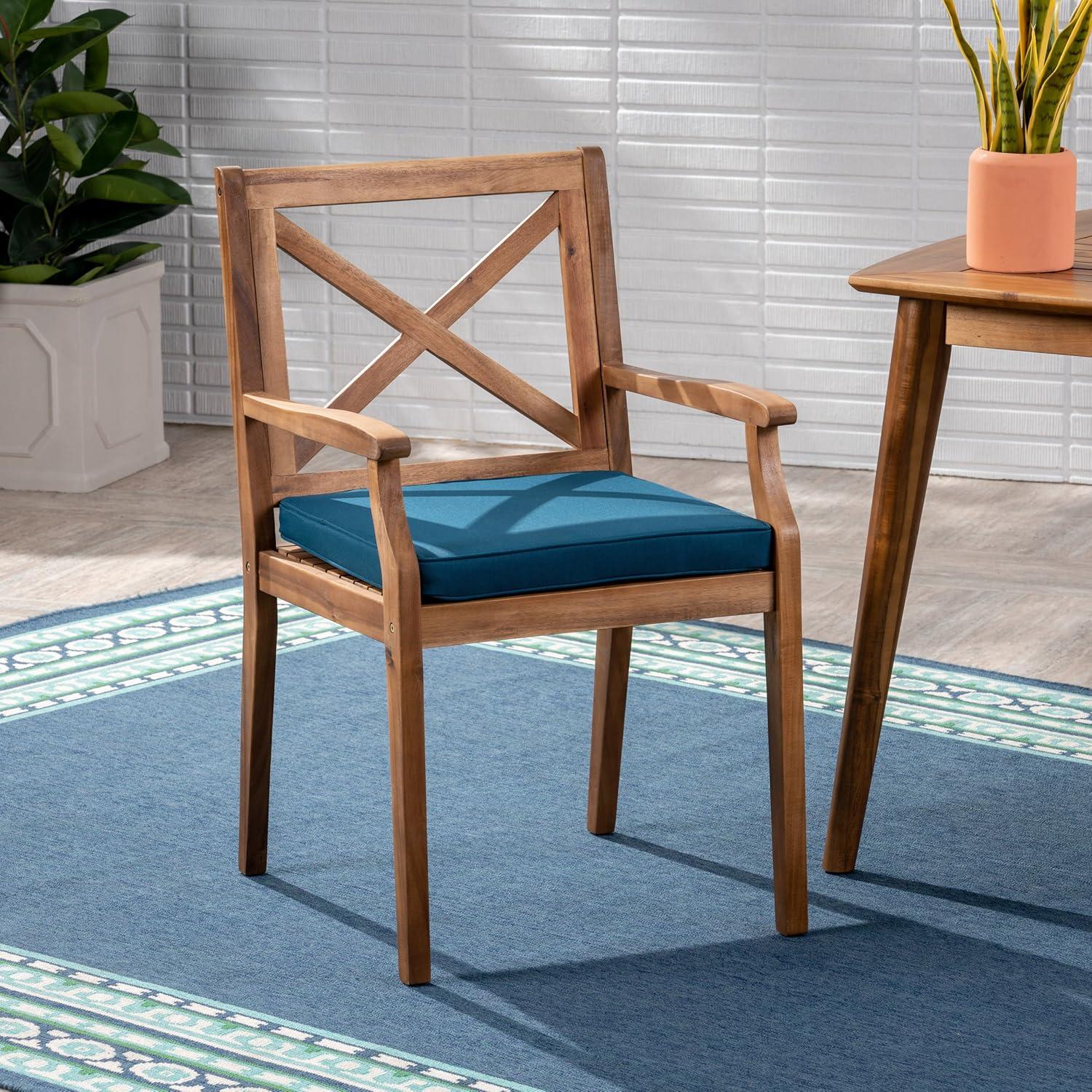 image:imageChristopher Knight Home Justin Outdoor 7 Piece Acacia Wood Dining Set Teak FinishRustic MetalBlue