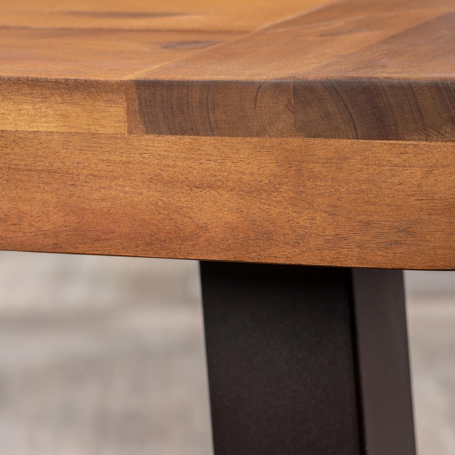 image:imageChristopher Knight Home Justin Outdoor 7 Piece Acacia Wood Dining Set Teak FinishRustic MetalBlue