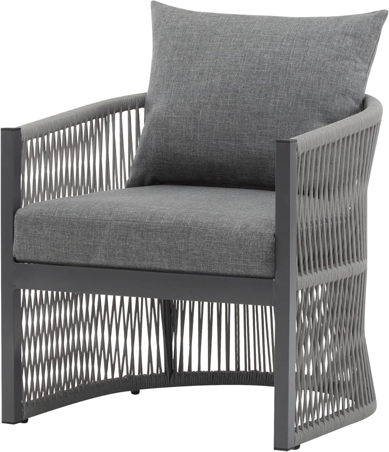 image:imageChristopher Knight Home Nadine Outdoor Rope Club Chair Aluminum Woven Rope Accent Chair Curved Back Armchair OpenWeave Texture Lounge Chair with Cushion for Gardern Yard Balcony Poolside GaryGrey