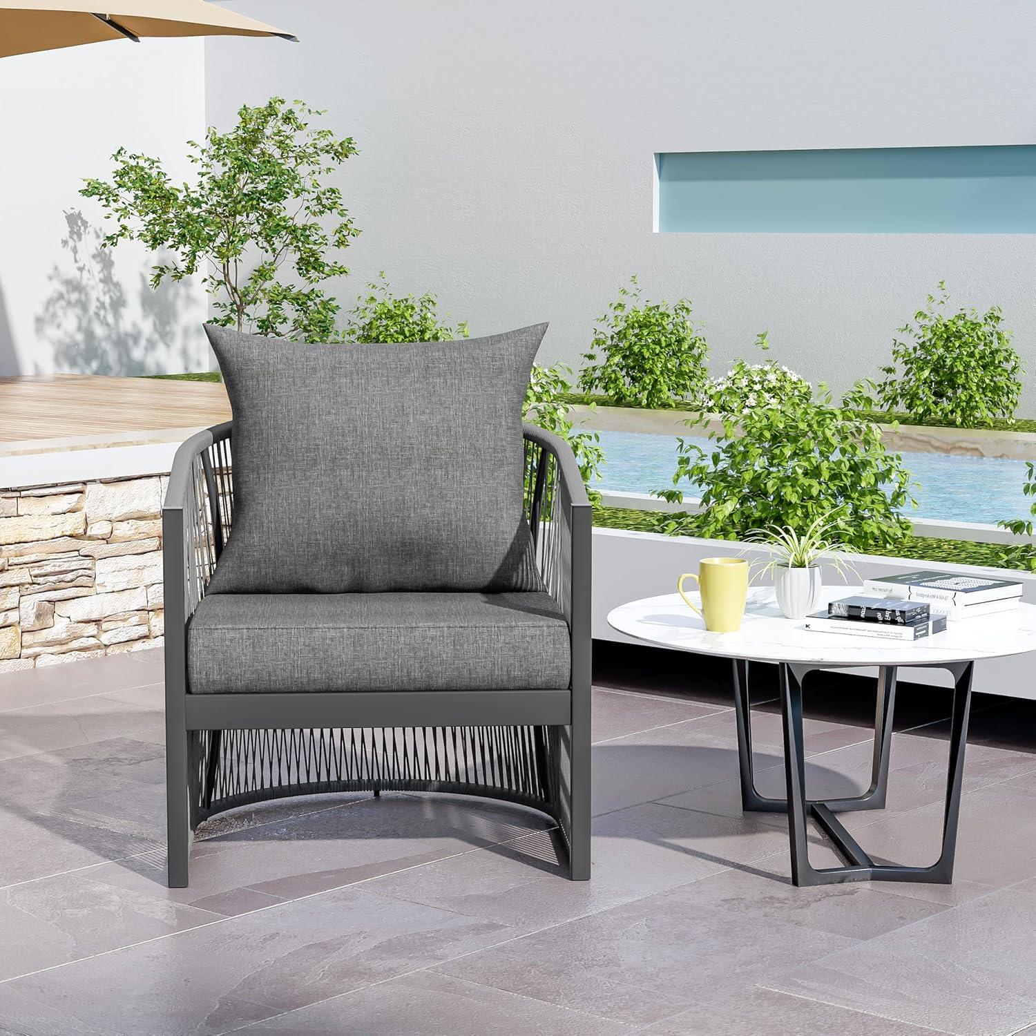 image:imageChristopher Knight Home Nadine Outdoor Rope Club Chair Aluminum Woven Rope Accent Chair Curved Back Armchair OpenWeave Texture Lounge Chair with Cushion for Gardern Yard Balcony Poolside GaryGrey