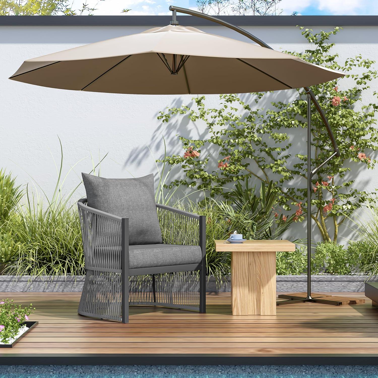 image:imageChristopher Knight Home Nadine Outdoor Rope Club Chair Aluminum Woven Rope Accent Chair Curved Back Armchair OpenWeave Texture Lounge Chair with Cushion for Gardern Yard Balcony Poolside GaryGrey