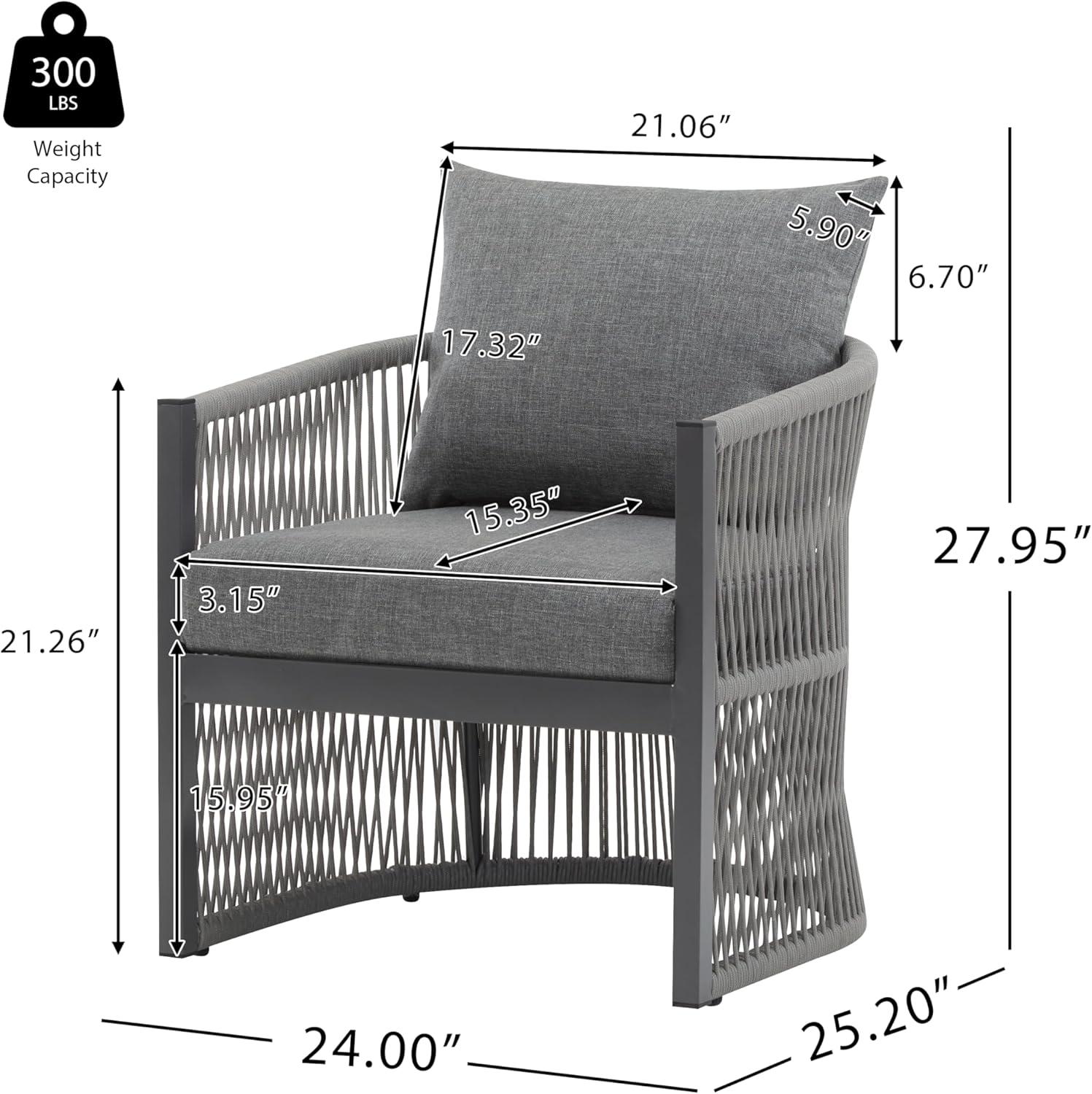 image:imageChristopher Knight Home Nadine Outdoor Rope Club Chair Aluminum Woven Rope Accent Chair Curved Back Armchair OpenWeave Texture Lounge Chair with Cushion for Gardern Yard Balcony Poolside GaryGrey