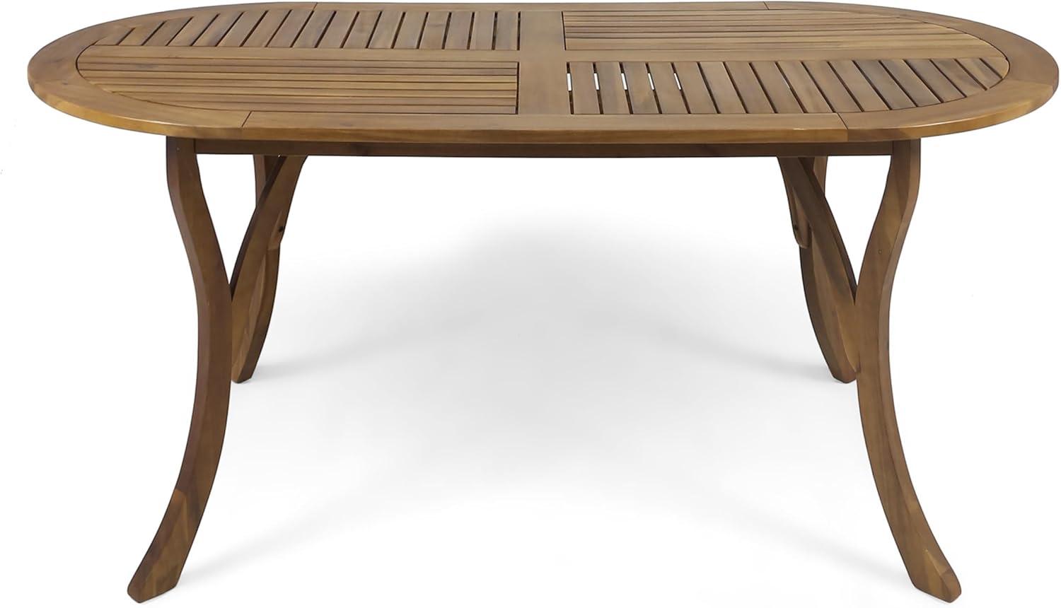 image:imageChristopher Knight Home Outdoor 6 Seater Acacia Wood Oval Dining Set with Cushions Teak and Cream