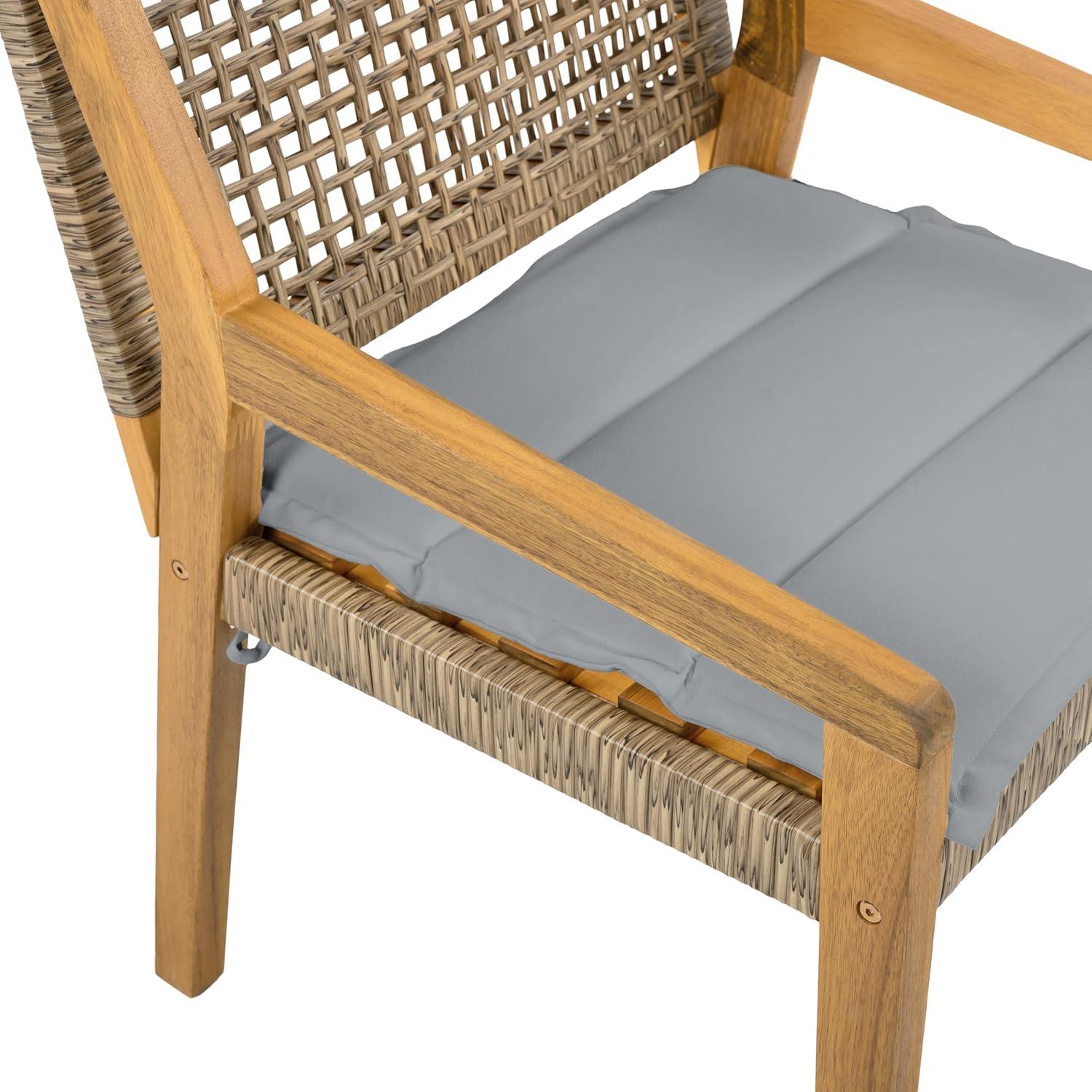 image:imageChristopher Knight Home Pelham Wooden Patio Dining Set for 4 Acacia Wood Outdoor Dining Table Set for 4 5 Piece Outdoor Dining Set with Round Table and Armchair with Seat Cushion TeakBeigeGrey Teak