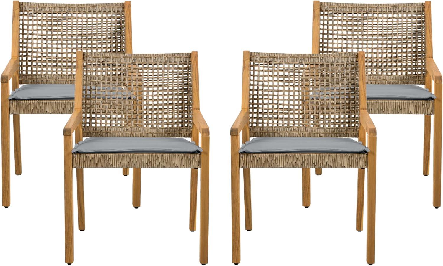 image:imageChristopher Knight Home Pelham Wooden Patio Dining Set for 4 Acacia Wood Outdoor Dining Table Set for 4 5 Piece Outdoor Dining Set with Round Table and Armchair with Seat Cushion TeakBeigeGrey Teak