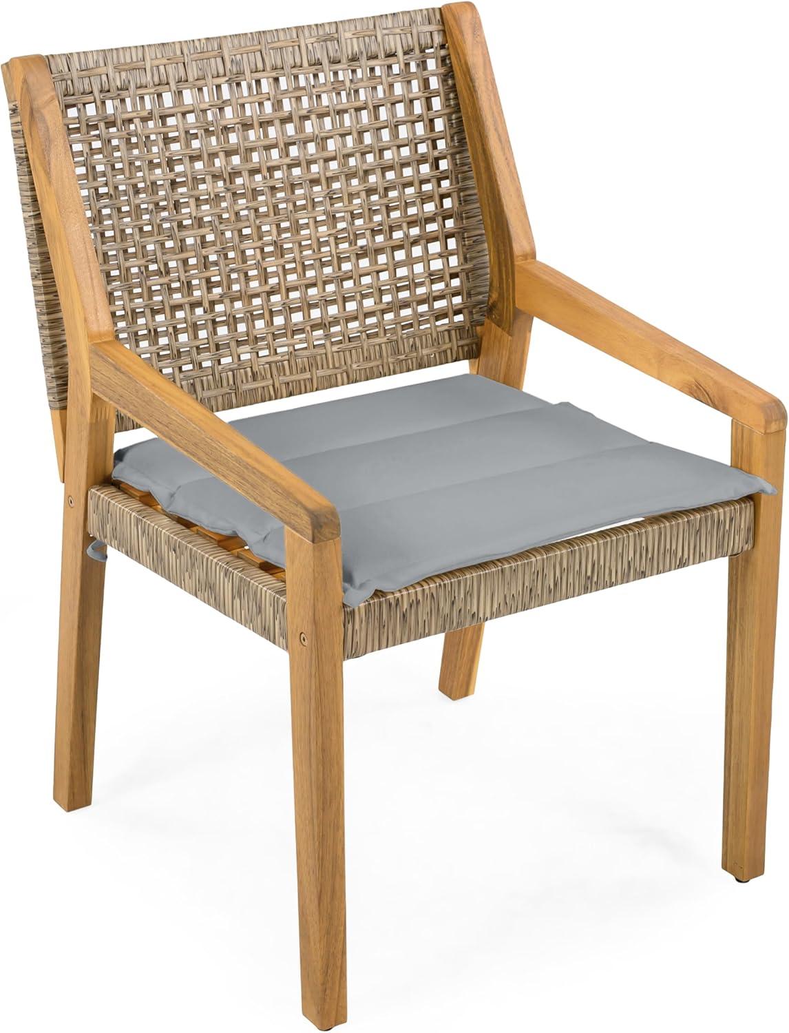 image:imageChristopher Knight Home Pelham Wooden Patio Dining Set for 4 Acacia Wood Outdoor Dining Table Set for 4 5 Piece Outdoor Dining Set with Round Table and Armchair with Seat Cushion TeakBeigeGrey Teak